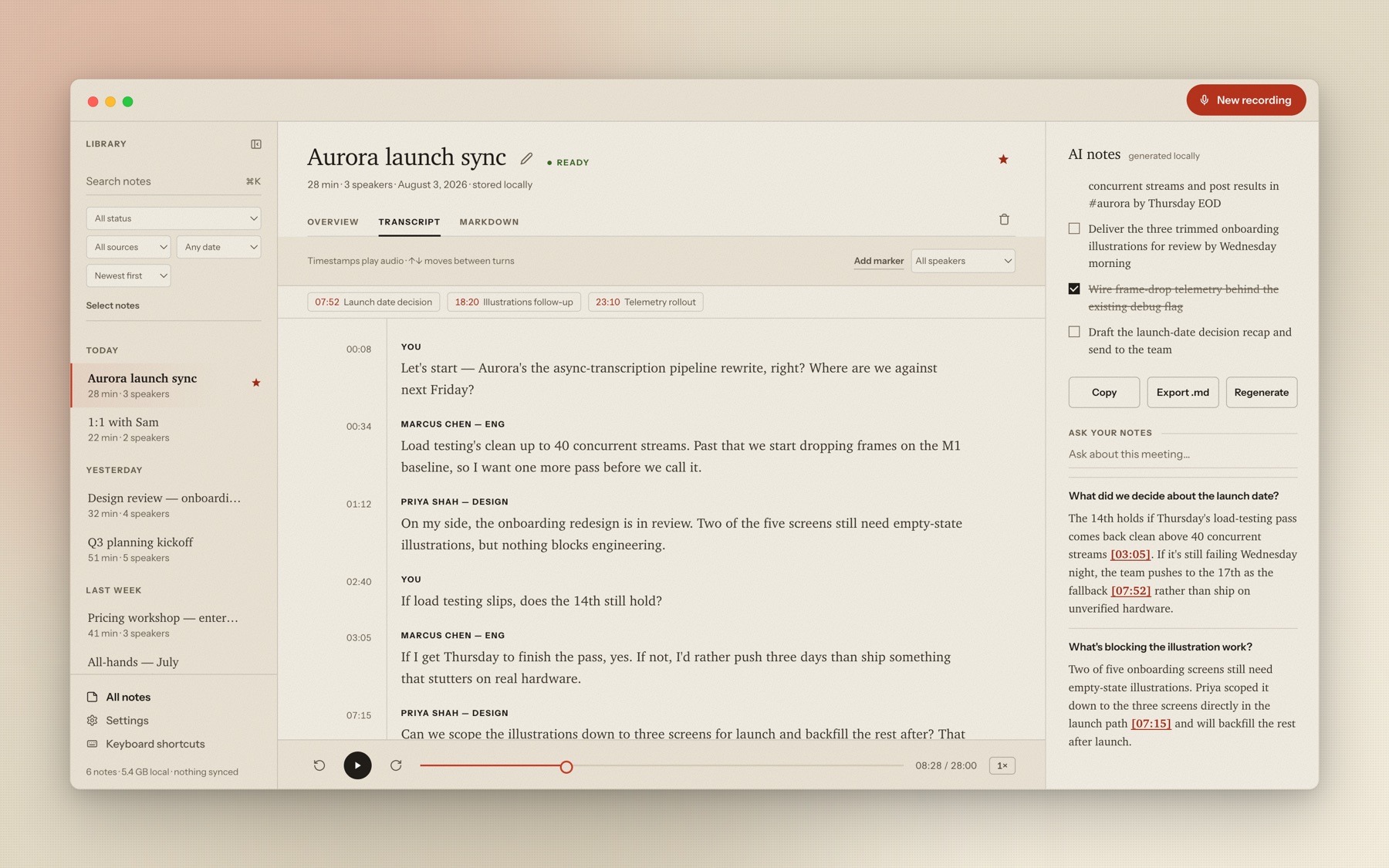 Asking questions about a meeting and getting answers with timestamp citations